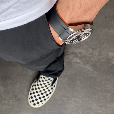 21mm BLACK/ORANGE Vulcanized Rubber Strap Fits 42mm Rolex Explorer