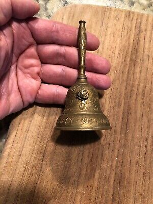 Antique Bell, Brass etched floral design, Small Old Hand Bell