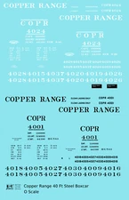 K4 O Scale Decals Copper Range 40 Ft Single Door Boxcar Black and White