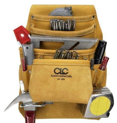 CLC Kunys i933 Leather Carpenter's Nail & Tool Bag 10 Pocket Pouch Tiered Grain - Image 2 of 2