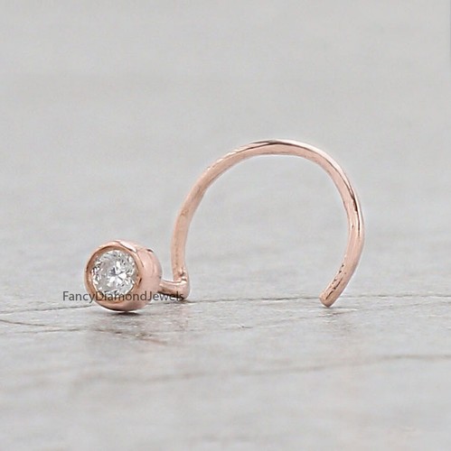 Natural White Round Diamond Nose Ring 14KRose White Yellow Gold Nose Ring KD1008 - Picture 3 of 8