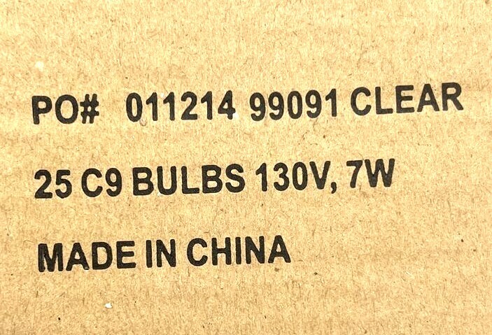 C9 Light Bulbs 130V 7W Clear 99091 011214 (Box of 25)