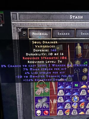 Soul drainer - Diablo 2 Life And Mana Leech Gloves For Melee Xbox Sc