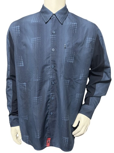 Bugle Boy Geometric Men’s Shirt Size Large L Blue Long Sleeve Vented Button Down - Picture 2 of 12
