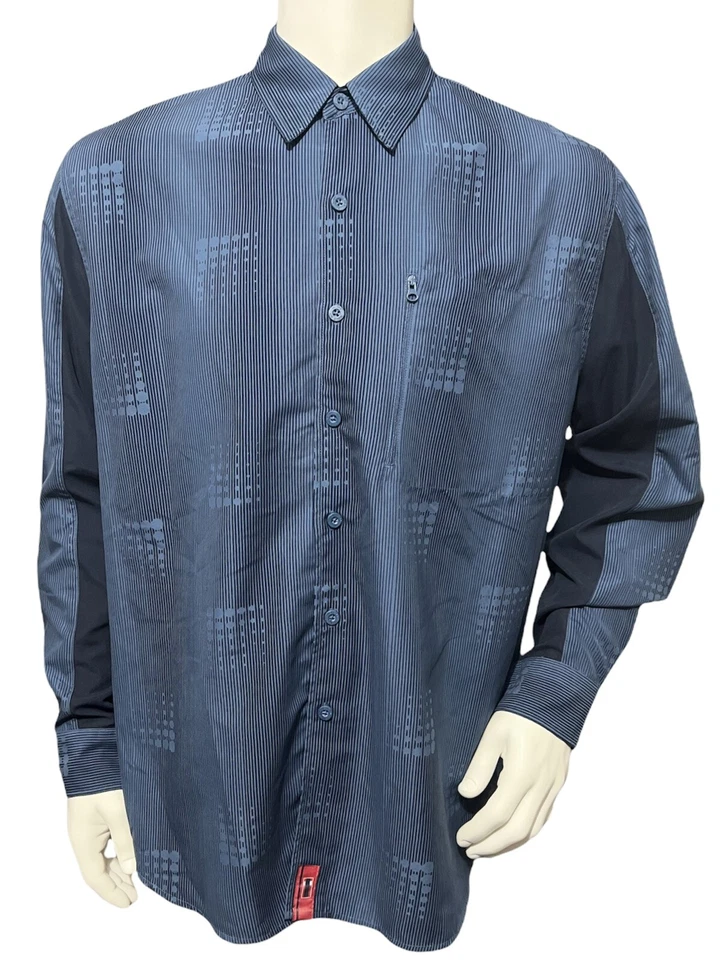 Bugle Boy Geometric Men’s Shirt Size Large L Blue Long Sleeve Vented Button Down - Image 2 of 4
