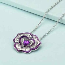 Elegant Purple Rose Flower Pendant Necklace