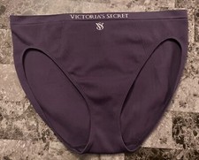 NWOT VICTORIA'S SECRET PURPLE WHITE LOGO RIBBED SEAMLESS HIGH LEG BRIEF PANTIES