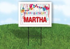 MARTHA HAPPY BIRTHDAY BALLOONS 18 in x 24 in Yard Sign Road Sign with Stand