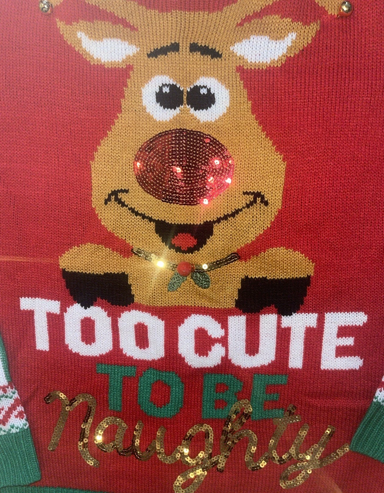 NO BOUNDARIES UGLY CHRISTMAS SWEATER "TOO CUTE TO BE NAUGHTY" EC SZ M &XXL