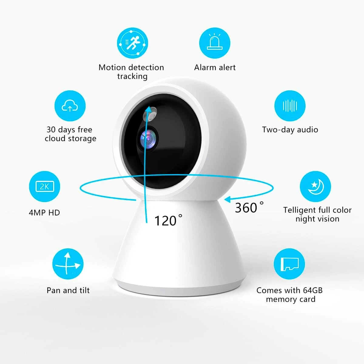 4MP Indoor Security Camera 2K 5GHz 2.4GHz 360 Wireless WiFi