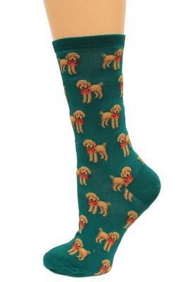 HotSox Womens Poodle and Bow Socks Forest 1 Pair Womens Shoe 4-10