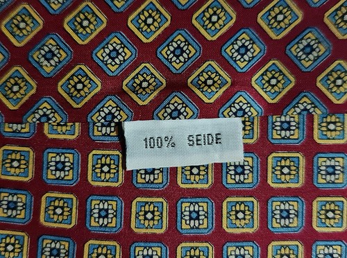 GENTS SCARF VINTAGE AUTHENTIC GEOMETRIC ART RED BLUE BEIGE SILK DOUBLE LONG MEN - Picture 3 of 3