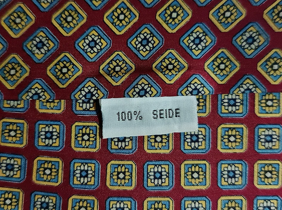 BUFANDA CABALLERO VINTAGE AUTÉNTICO ARTE GEOMÉTRICO ROJO AZUL BEIGE SEDA DOBLE LARGO HOMBRE Foto 3 de 3