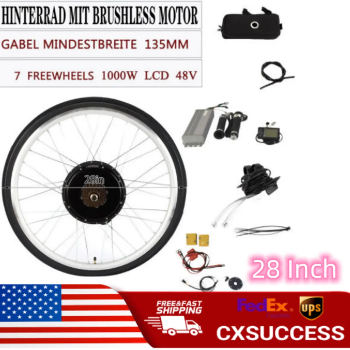 rule Th Disclose 28 Inch Electric Bicycle Rear Wheel Hub Motor E-Bike LCD Conversion Kit 48V  1KW | eBay