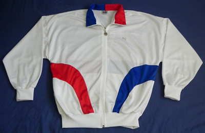 VINTAGE 80's PUMA Full Zip Track Jacket White Red & Blue VINTAGE 80's PUMA Full Zip Track Jacket White Red & Blue