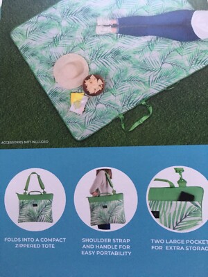 BHF Pendlenton Outdoor Packable Blanket Multi-Purpose Pockets Blue Floral 60X70 