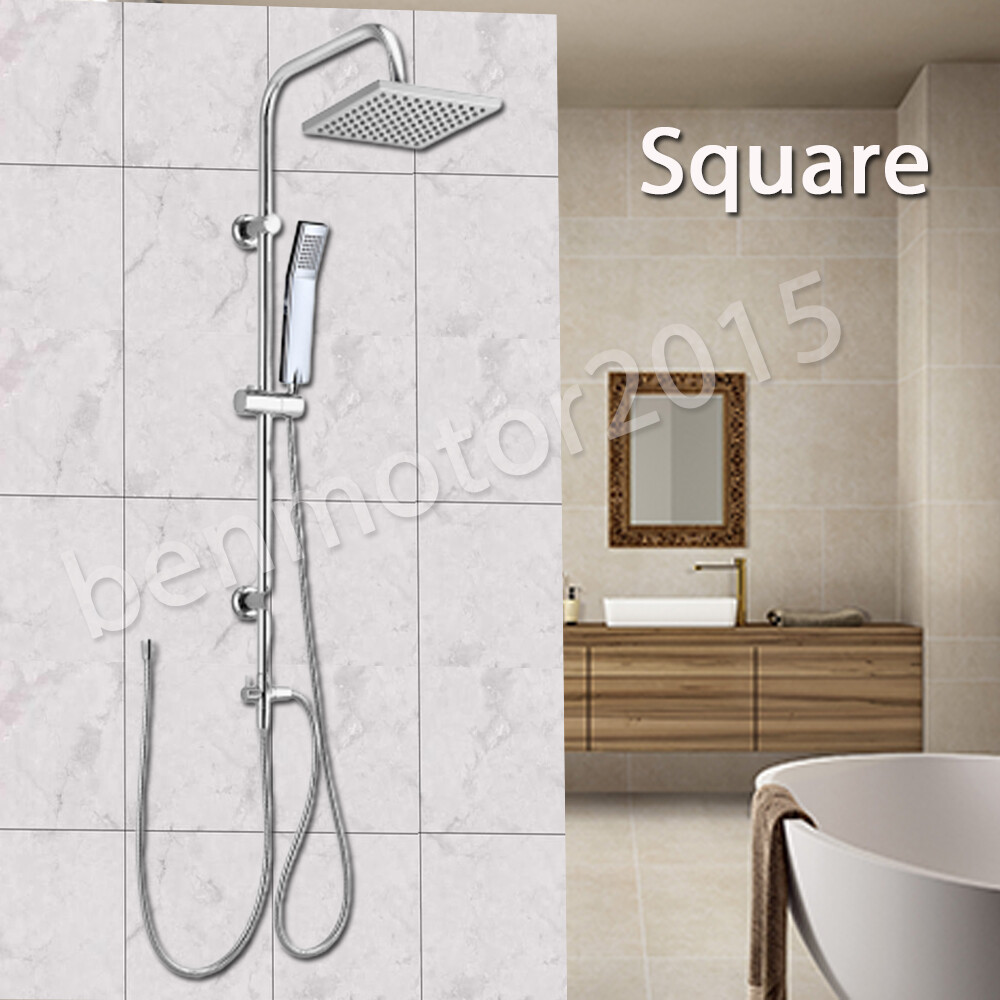 Complete Shower Kit Twin Head Waterfall Chrome Adjust Riser Rail with