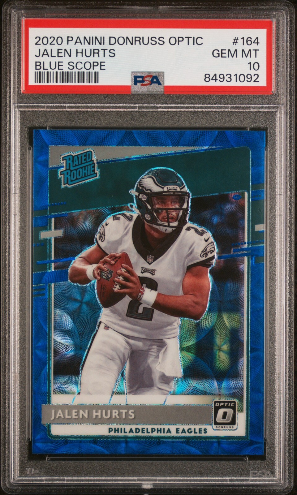 2020 DONRUSS OPTIC JALEN HURTS RATED ROOKIE BLUE SCOPE #164 PSA 10