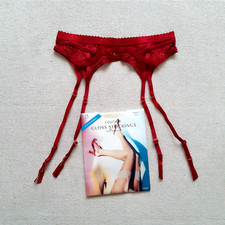 LOUNGE "Selina" Red Lace Suspender Belt with 4 Straps SzM  Couture Stockings
