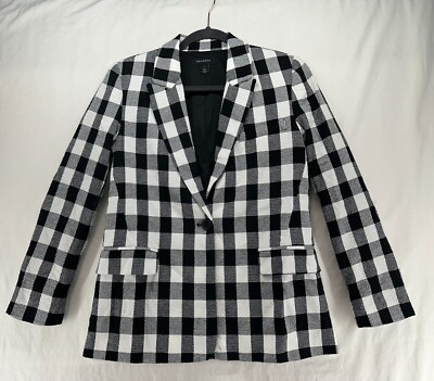 Halogen Plaid Blazer Black White Buffalo Plaid Check Print Jacket Size S 