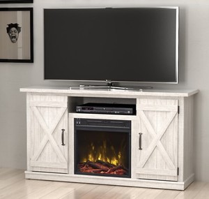 White Fireplace Tv Stand Media Console Rustic Adustable Shelves
