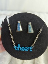 Cheer Necklace And Megaphone Earrings Turquoise Blue