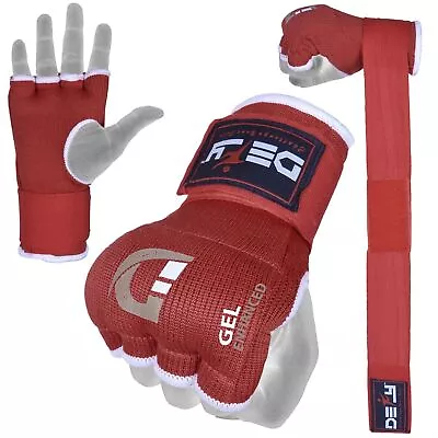 Gel Padded Inner Gloves with Hand Wraps MMA Muay Thai Boxing Bandage Fight Red