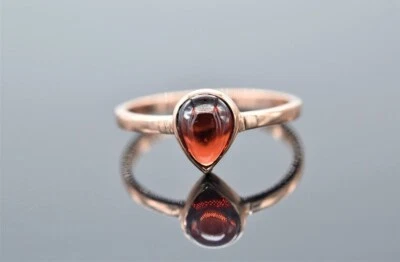 Schöner 18K Roségold Hessonit Granat Birnen Edelstein 925 Sterling Silber Ring - Bild 1 von 4