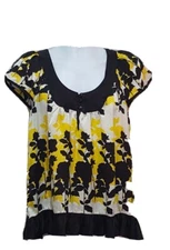 INC International Concepts Womens Sz 8 Ruffle Top 100% Silk Short Sleeve Artsy