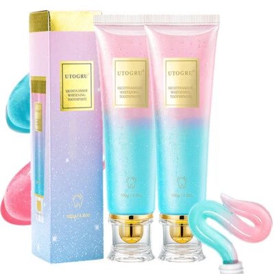 UTOGRU 2 Pack Whitening Toothpaste Niacinamide Intensive Dazzling Whitening Toothpastes