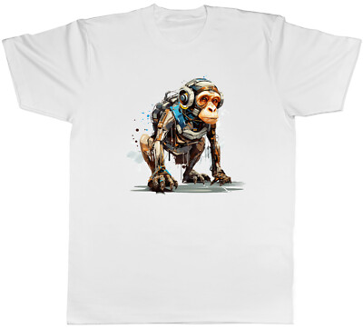 Monkey AI Robot Mens T-Shirt Future Machine Robotic Tee Gift