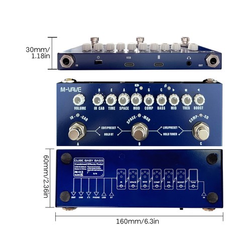 Bass Multi Effects Pedal with IR Loading 9 AMP Models Delay Reverb Chorus P7A4 - Picture 4 of 12