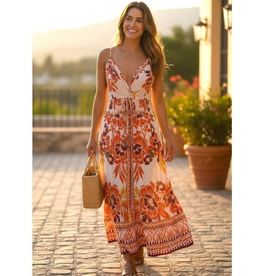 Angie Womens Floral Smocked Maxi Dress Orange Burgundy Rayon Boho Size L NEW | eBay Angie Womens Floral Smocked Maxi Dress Orange Burgundy Rayon Boho Size L NEW | eBay