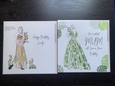 Lot Of 2, Five Dollar Shake Greeting Card Unique Jeweled/ Gems - Birthday Cards