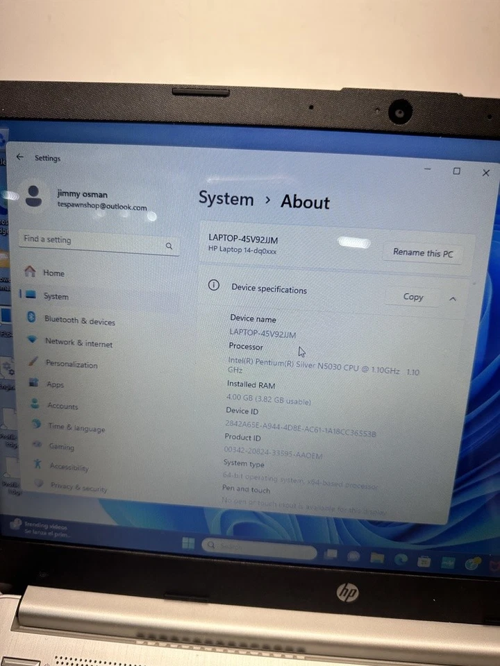 HP 14-dq0053nr 14" (128GB SSD, Intel Pentium Silver N5030)(46651) - Image 4 of 4