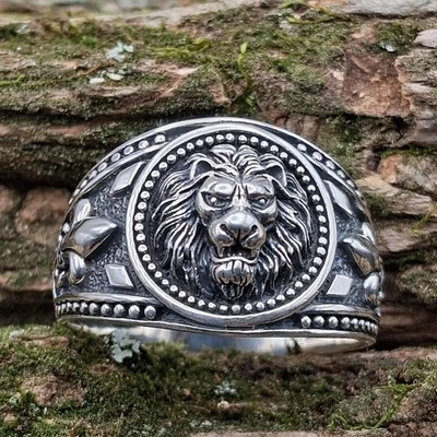 Men’s Sterling Silver Lion Head Ring Fleur De Lis Gothic Biker Size 12.75 - Image 1 of 4