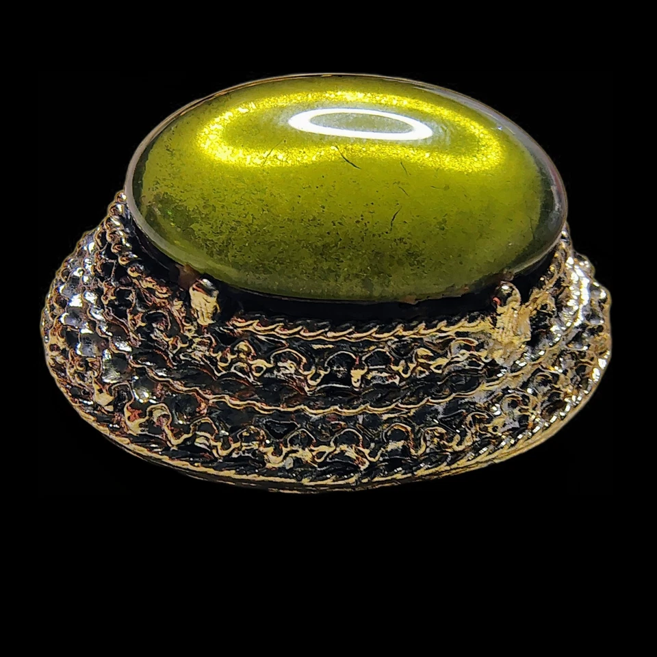 Large Peridot Green Foiled Glass Cabachon High Profile Victorian Revival Brooch  - Image 3 of 4
