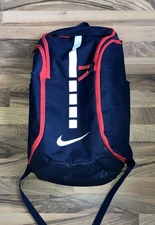 Nike Hoops Elite Pro Basketball Backpack in a navy blue and red colorway.