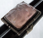 vintage chinese export carved sterling silver ring orchid china mark rose quartz — photo 3