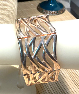 Authentic Stretch Bracelet Rose Gold Plated Metal Criss Cross Pattern Wide Bangle Lot 107