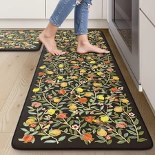 New Kitchen Mats for Floor 2PCS Wide Cushioned Anti-Fatigue,Farmhouse Lemon Tree