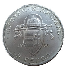5 Pengo 1938 Ungarn 900 Todestag von Heilige St . Stephan Silber SS/ VZ