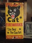 Vintage Rare Black Cat Fireworks Porcelain Metal Sign