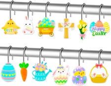 12Pcs Easter Shower Curtain Hooks Hangers Decorative Metal Rustproof Bathroom Ro