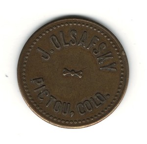 PICTOU, COLORADO J. OLSAFSKY  GF 5 CENTS  SALOON TOKEN EXTREMELY RARE GHOST TOWN