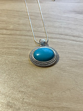 925 Sterling Silver Turquoise Oval Pendant Necklace 18in Snake Chain