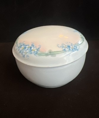 Antique/vintage Vanity trinket box light blue with floral-RS Germany Tillowitz