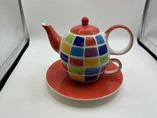 WHITTARD OF CHELSEA TEA FOR ONE SET MULTICOLOURED SQUARES NEW BOXED