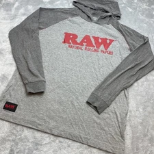 RAW Rolling Papers Hoodie Shirt Size XL Gray Smoke Pot Weed Stash Skater Grunge