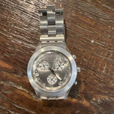 Swatch Irony Diaphane Chrono Full Blooded Silver Watch Stainless Men s New Batt